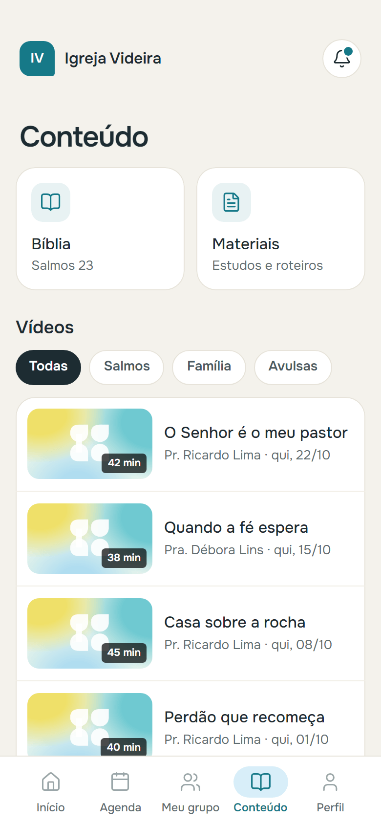 Conteúdo: Bíblia, materiais e as pregações da igreja