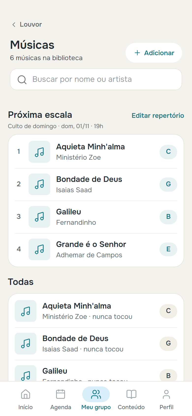 Músicas do louvor com o tom