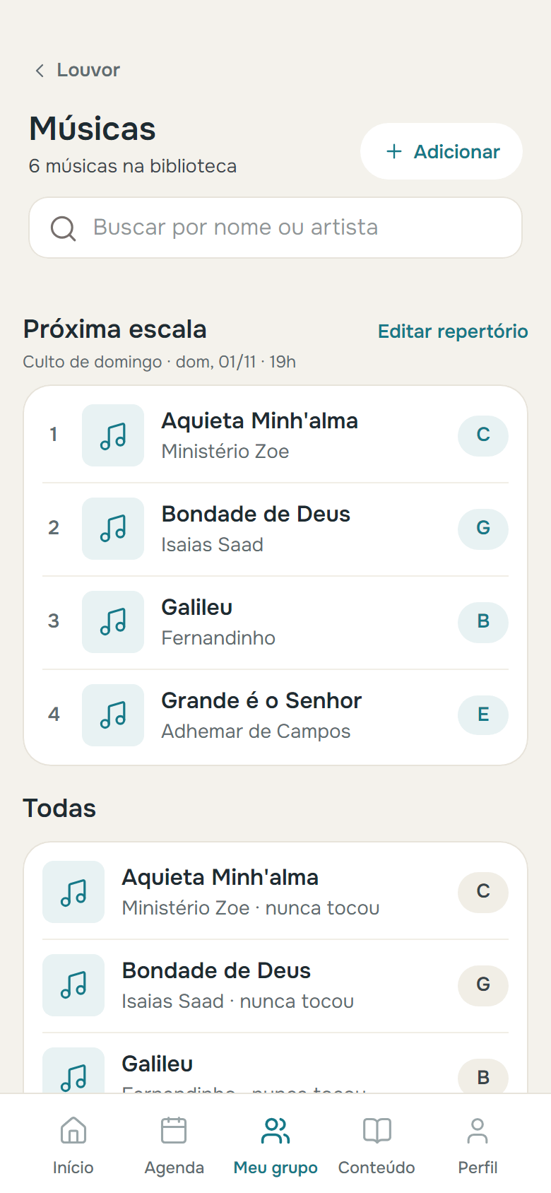 Músicas do louvor com o tom